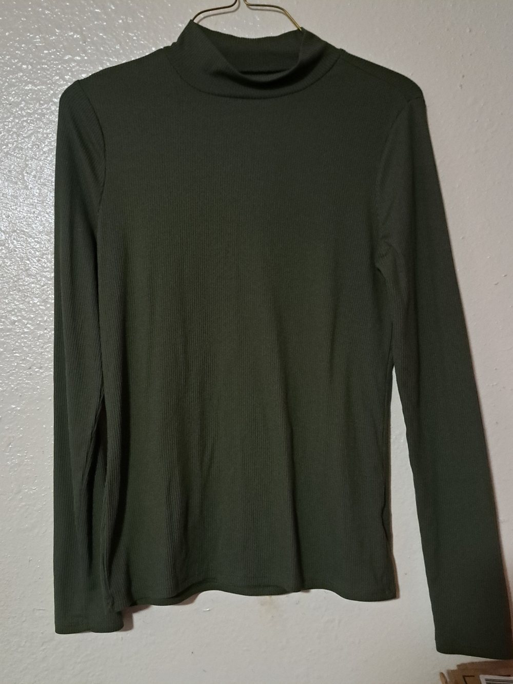 No Boundaries Olive Green Ribbed Mock Neck Long Sleeve Top